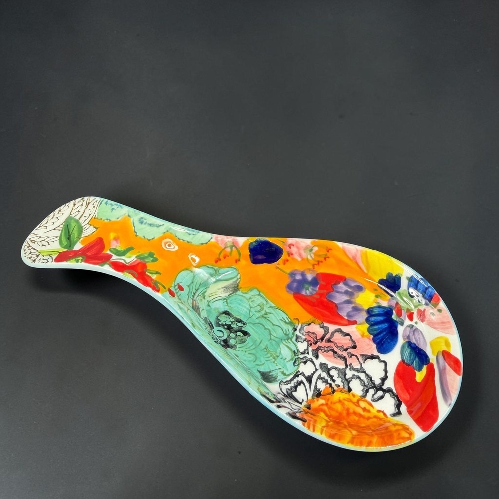 Anthropologie Abstract Floral Ceramic Spoon Rest Colorful Painterly Kitchen